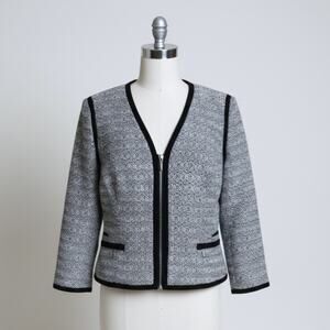 White House Black Market Tweed Moto‎ Blazer Jacket Women's Size 6 Black & White